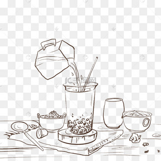 线描热饮珍珠奶茶