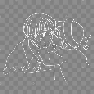 情人节线描情侣亲吻线条