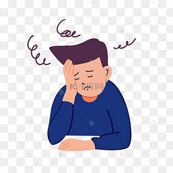 可爱卡通手绘风烦恼女孩女孩坐着肚子疼头疼烦恼托腮愁苦上班族头疼