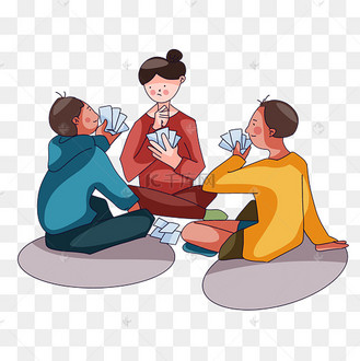 亲密朋友间打牌的可爱场景