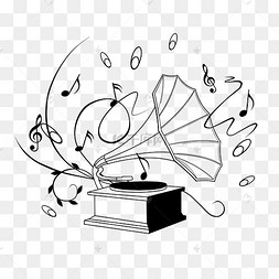 黑色线描留声机