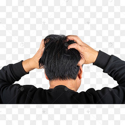 苦恼挠头男人背影