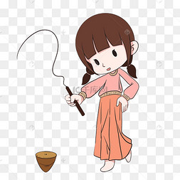 抽陀螺的可爱女孩