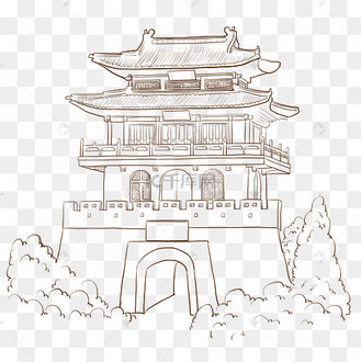 手绘皇宫宫殿古建筑线描