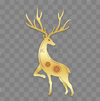剪纸风金色麋鹿