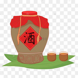 国潮风酒坛子矢量图