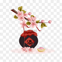 矢量中式红色白酒桃花酿装饰元素