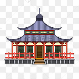 手绘传统风格寺庙建筑