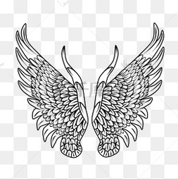 黑白装饰线性线条天使翅膀