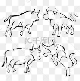 手绘牛年线性阴影生肖牛