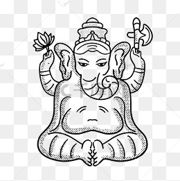 手绘卡通象神印度动物插画