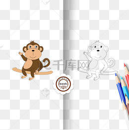 monkey clipart black and white 儿童画黑白线稿猴子