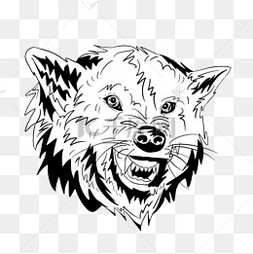 手绘风格线性凶狼黑白
