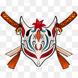 手绘日本狐狸面具插画