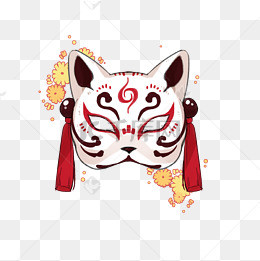 红黑色手绘日本狐狸面具