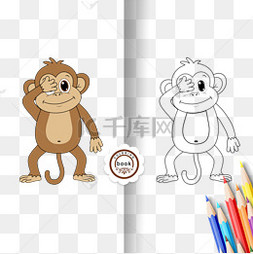 monkey clipart black and white 开心小猴1717