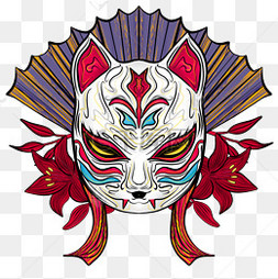 卡通手绘日本狐狸面具插画
