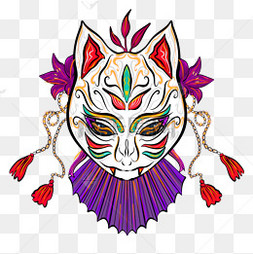 手绘卡通日本狐狸面具插画