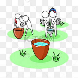 手绘风格线性团队合作提水