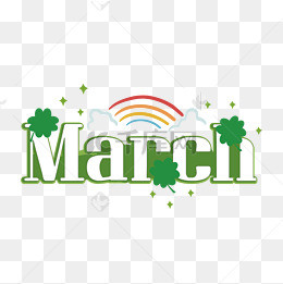 手绘卡通march四叶草svg彩虹字体
