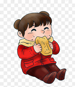吃烧饼美食中国风中国风卡通调皮的福娃2021年春节红色喜庆牛年中国风