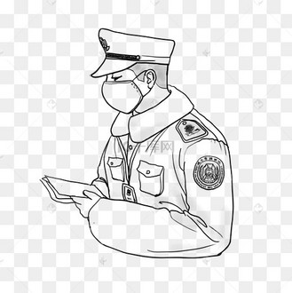 执法人员城管线描 线稿