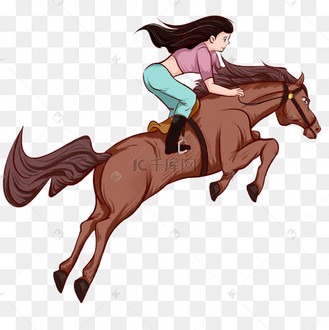 手绘女孩骑马起跳飞跃