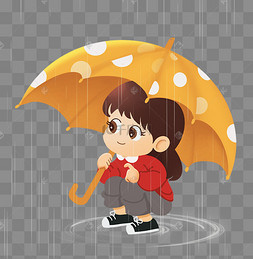 小女孩撑伞打伞二十四节气谷雨男孩打伞踩水下雨雨天黄色保护伞雨伞