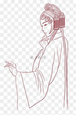 演戏戏曲戏剧人物线描线稿