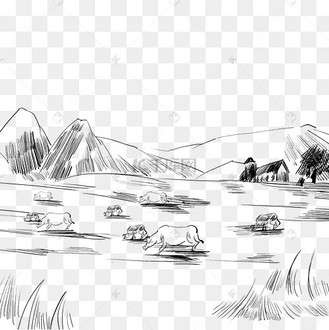 线描草原牧场养殖场