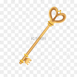 爱心花纹金钥匙蓝色圆形钥匙黄键圆形科技盾牌原画游戏金钥匙房地产