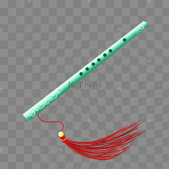 创意手绘绿色古风玉笛乐器