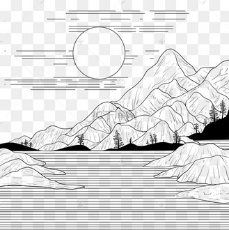 点线面山水线描简约黑白