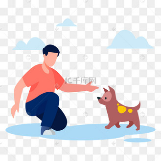 逗狗玩耍的男孩