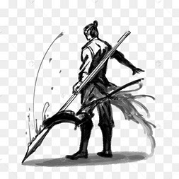 png下载psd水墨扛大刀的人物下载 png下载psd水墨中国风武侠国画下载