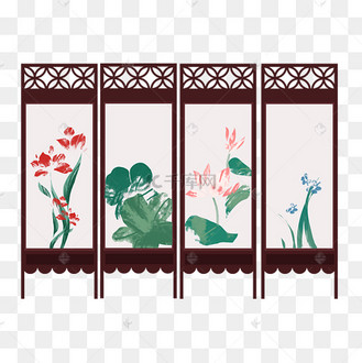 古风荷花屏风