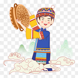 三月三民歌铜鼓人物矢量图