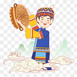 三月三民歌铜鼓人物矢量图