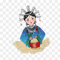 三月三上巳节敲鼓黎族女孩