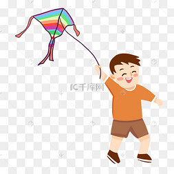 春天放风筝的小男孩