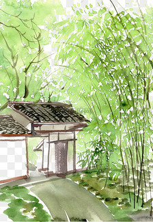 竹林中的小院春天