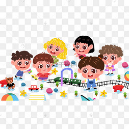 游戏卡通教师与小朋友玩木头人游戏png素材幼儿园幼稚园小朋友玩游戏