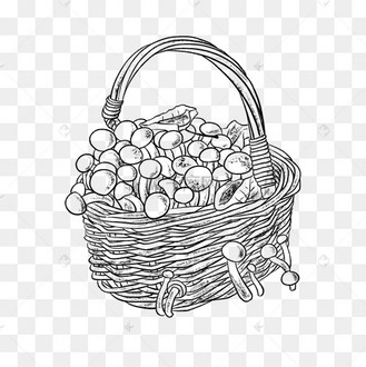 黑白线描蔬菜篮子蘑菇