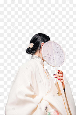 古风圆扇遮脸女孩