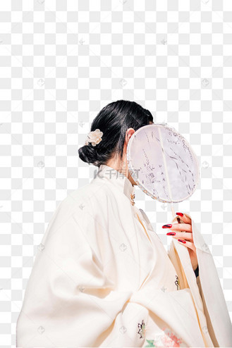 古风圆扇遮脸女孩
