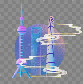 扁平噪点城市地标建筑上海国潮国风旅游地标