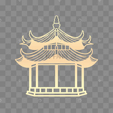 金色剪纸剪影古建筑亭子