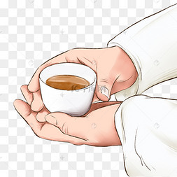 手绘人物手拿茶杯泡茶