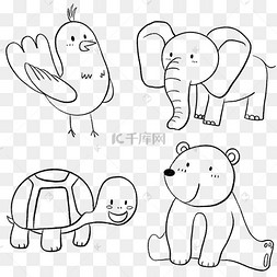 线描动物小鸡大象