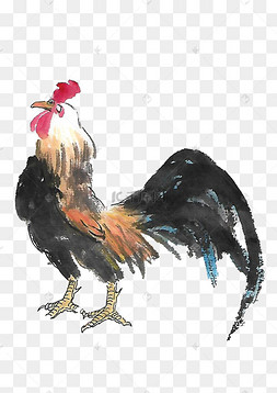 打鸣的水墨公鸡
